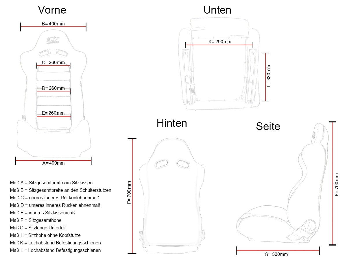 FK Oldtimersitze Auto Vollschalensitze Set Classic 2 Kunstleder schwarz mit Kopfstütze