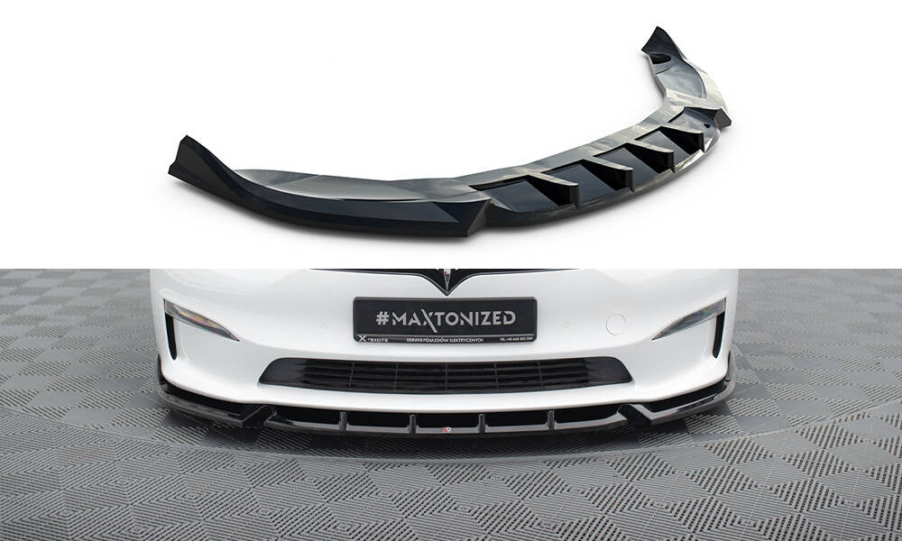 Maxton Front Ansatz V.1 für Tesla Model S Plaid Mk1 Facelift schwarz Hochglanz