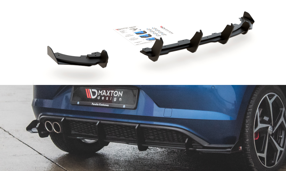 Maxton Robuste Racing Diffusor Heck Ansatz +Flaps für Volkswagen Polo GTI Mk6 schwarz Hochglanz