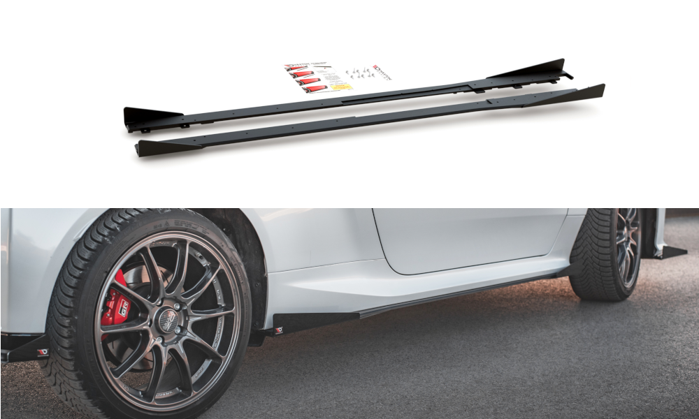 Maxton Robuste Racing Seitenschweller Ansatz für für + Flaps Toyota GR Yaris Mk4  schwarz Hochglanz