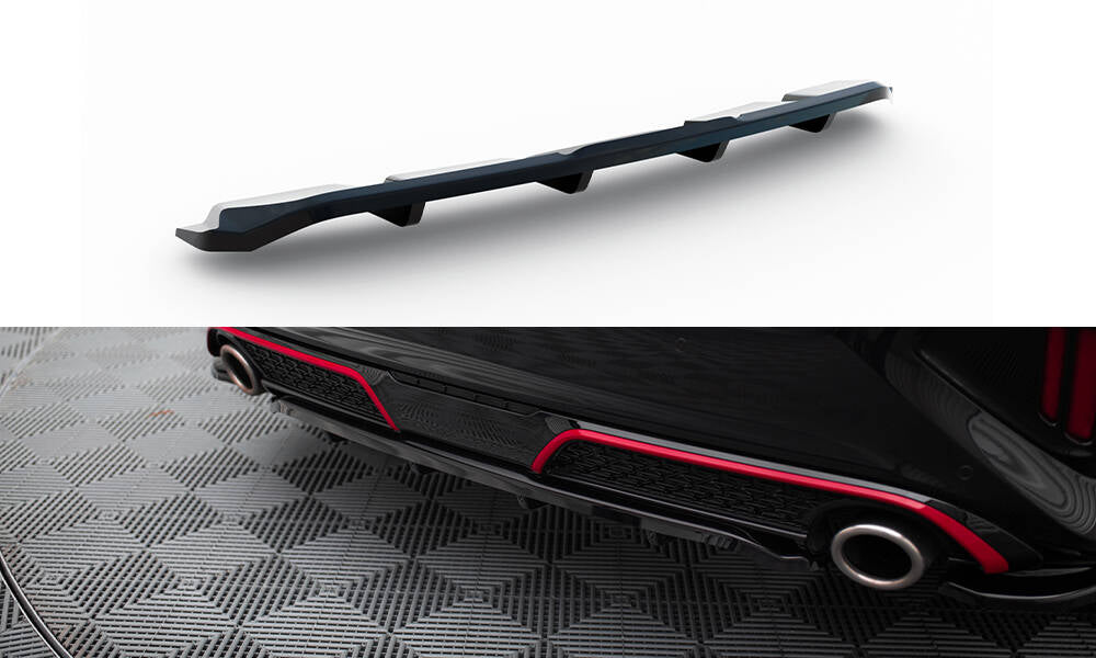Maxton Mittlerer Diffusor Heck Ansatz DTM Look für Kia Ceed GT Mk3 Facelift schwarz Hochglanz