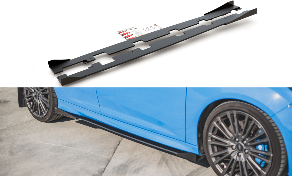 Maxton Robuste Racing Seitenschweller Ansatz für für + Flaps Ford Focus RS Mk3 schwarz Hochglanz