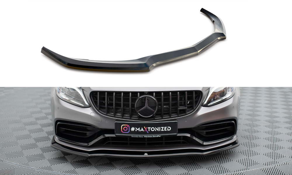 Maxton Front Ansatz V.1 für Mercedes-AMG C63 Limousine / Kombi W205 Facelift schwarz Hochglanz