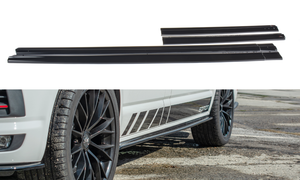 Maxton Seitenschweller Ansatz für Volkswagen T6 schwarz Hochglanz