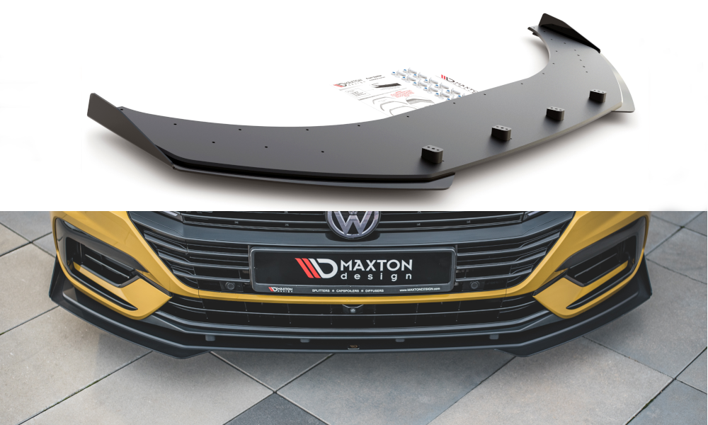 Maxton Robuste Racing Front Ansatz für passend +Flaps für Volkswagen Arteon R-Line schwarz Hochglanz