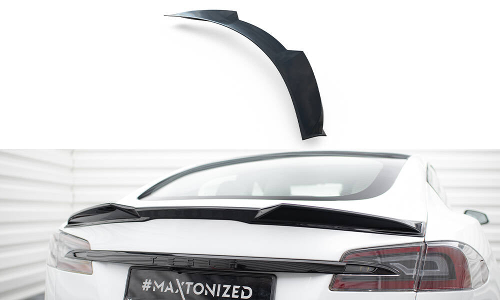 Maxton Spoiler CAP für 3D Tesla Model S Plaid Mk1 Facelift schwarz Hochglanz