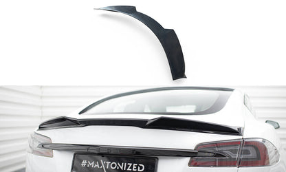 Maxton Spoiler CAP für 3D Tesla Model S Plaid Mk1 Facelift schwarz Hochglanz