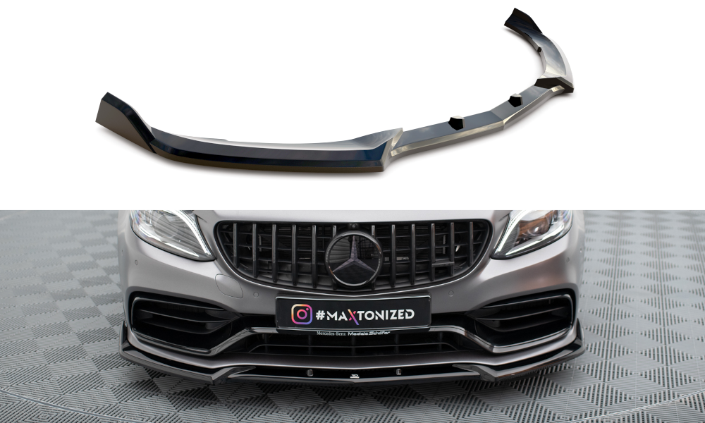 Maxton Front Ansatz V.2 für Mercedes-AMG C63 Limousine / Kombi W205 Facelift schwarz Hochglanz