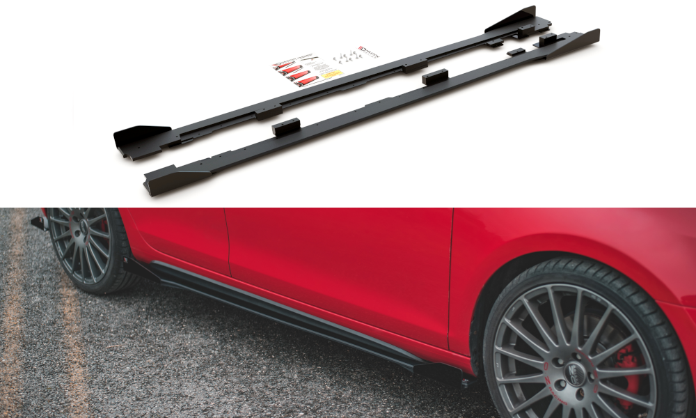 Maxton Robuste Racing Seitenschweller Ansatz für für + Flaps Volkswagen Golf GTI Mk6  schwarz Hochglanz