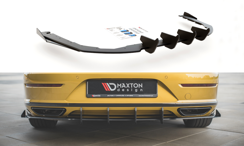 Maxton Robuste Racing Diffusor Heck Ansatz +Flaps für Volkswagen Arteon R-Line schwarz Hochglanz