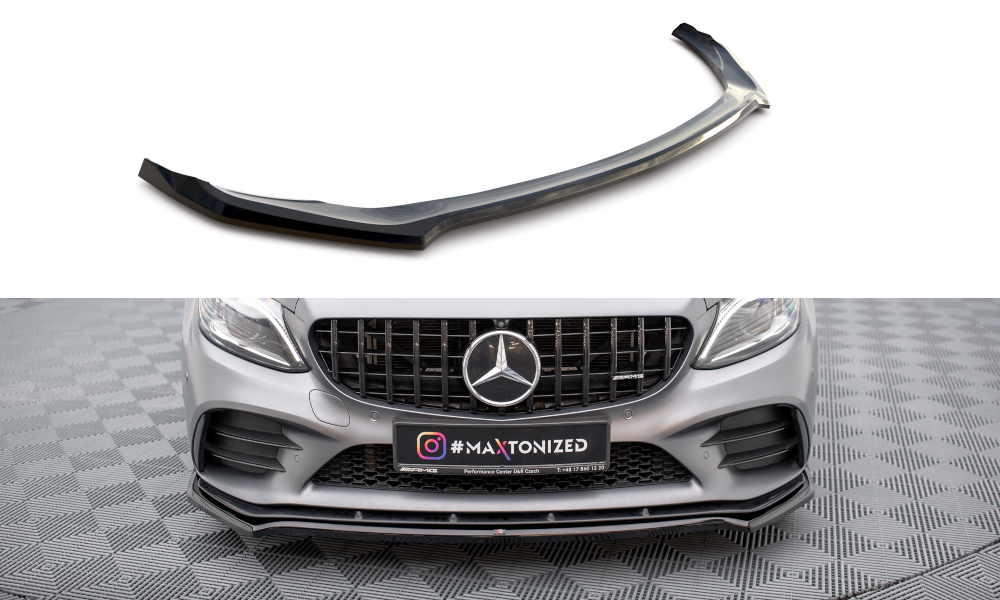 Maxton Front Ansatz V.1 für Mercedes-AMG C43 Coupe / Limousine C205 / W205 Facelift schwarz Hochglanz