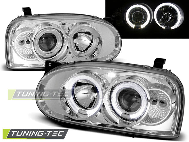 Tuning-Tec LED Angel Eyes Scheinwerfer für VW Golf 3 91-97 chrom