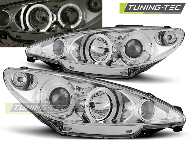 Tuning-Tec LED Angel Eyes Scheinwerfer für Peugeot 206 98-02 chrom