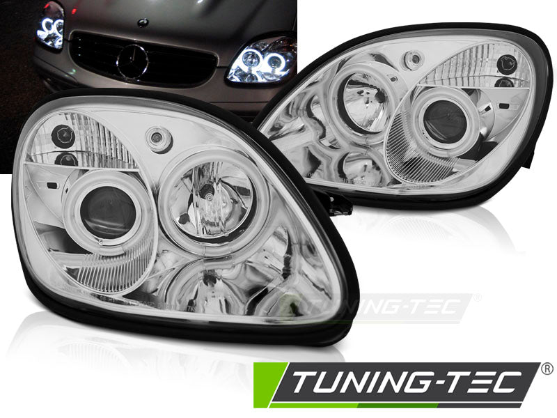 Tuning-Tec LED Angel Eyes Scheinwerfer für Mercedes Benz SLK R170 96-04 chrom