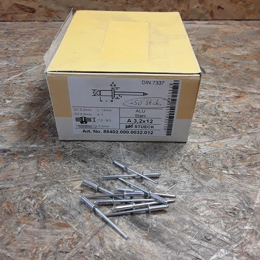 Diverse Fahrzeuge Blindnieten Alu/Stahl A3,2x12 (10Stk.) NEU
