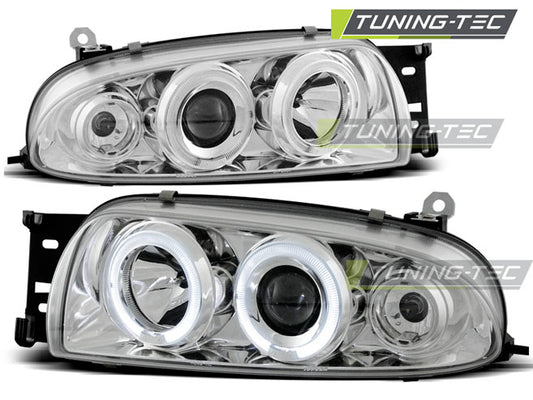 Tuning-Tec LED Angel Eyes Scheinwerfer für Ford Fiesta MK4 95-99 chrom