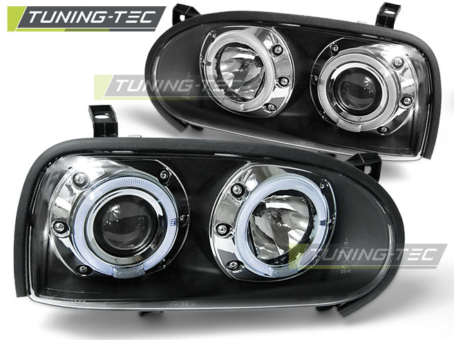 Tuning-Tec LED Angel Eyes Scheinwerfer für VW Golf 3 91-97 schwarz