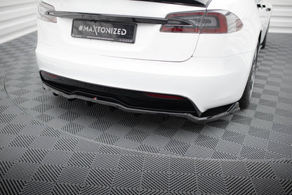 Maxton Mittlerer Diffusor Heck Ansatz DTM Look für V.1 Tesla Model S Plaid Mk1 Facelift schwarz Hochglanz