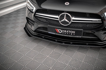 Maxton Street Pro Front Ansatz für +Flaps für + Flaps Mercedes A35 AMG / AMG-Line Aero Pack W177  schwarz Hochglanz