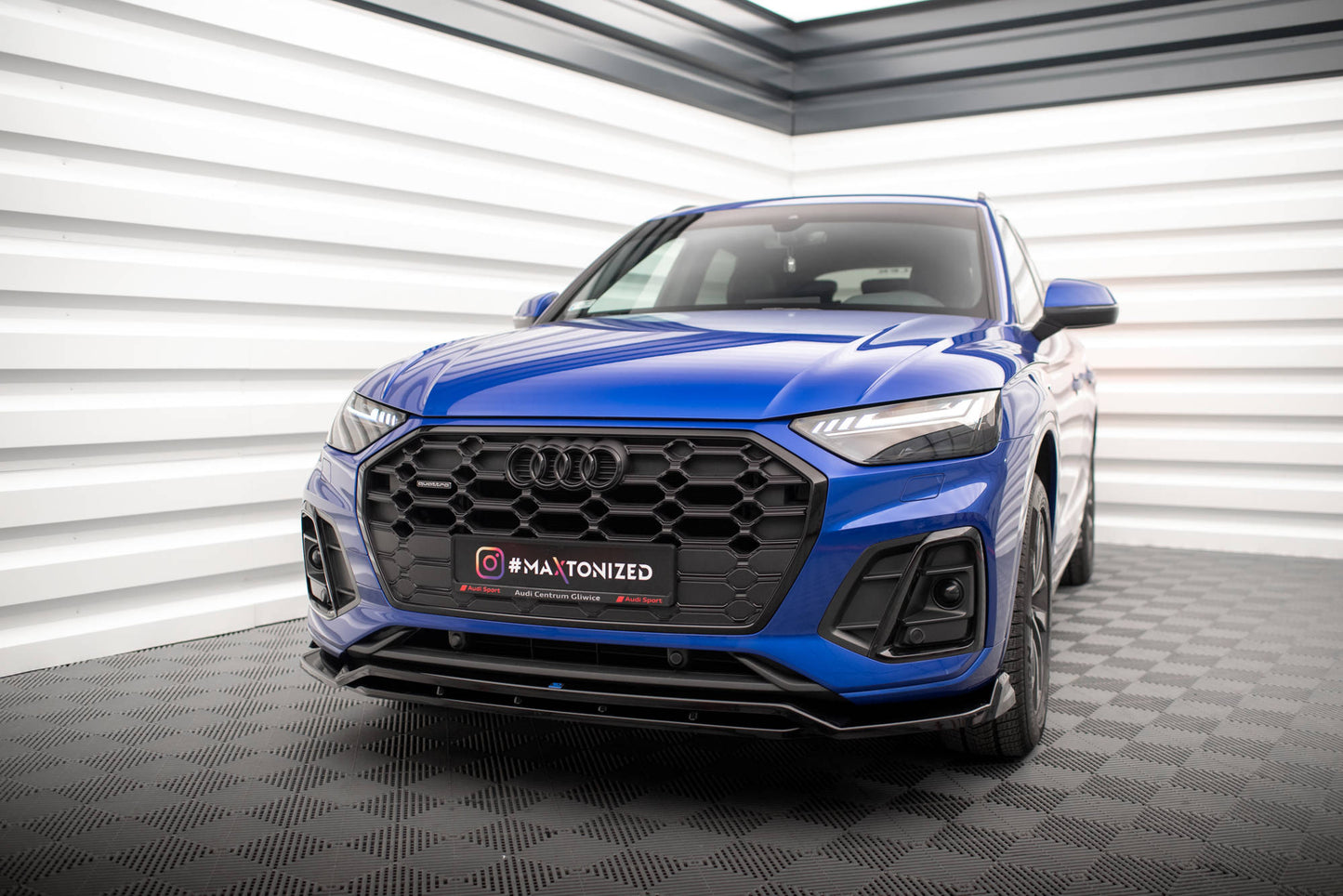 Maxton Front Ansatz V.1 für Audi SQ5 / Q5 S-Line SUV / Sportback Mk2 Facelift schwarz Hochglanz