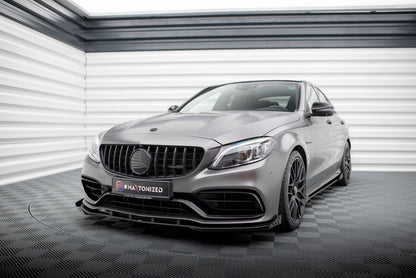 Maxton Street Pro Front Ansatz für +Flaps für + Flaps Mercedes-AMG C63 Limousine / Kombi W205 Facelift schwarz Hochglanz