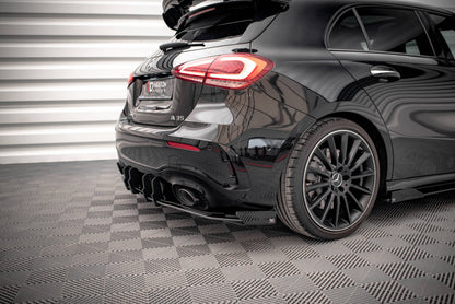 Maxton Robuste Racing Diffusor Heck Ansatz +Flaps für Mercedes A35 AMG Hatchback Aero Pack W177 schwarz Hochglanz