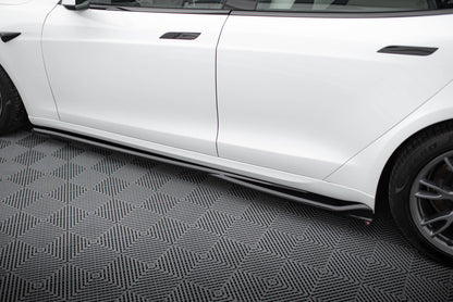 Maxton Seitenschweller Ansatz für V.1 für Tesla Model S Plaid Mk1 Facelift schwarz Hochglanz