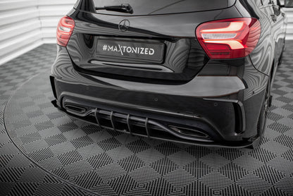 Maxton Street Pro Heck Ansatz Flaps Diffusor +Flaps für Mercedes-Benz A AMG-Line W176 Facelift schwarz Hochglanz