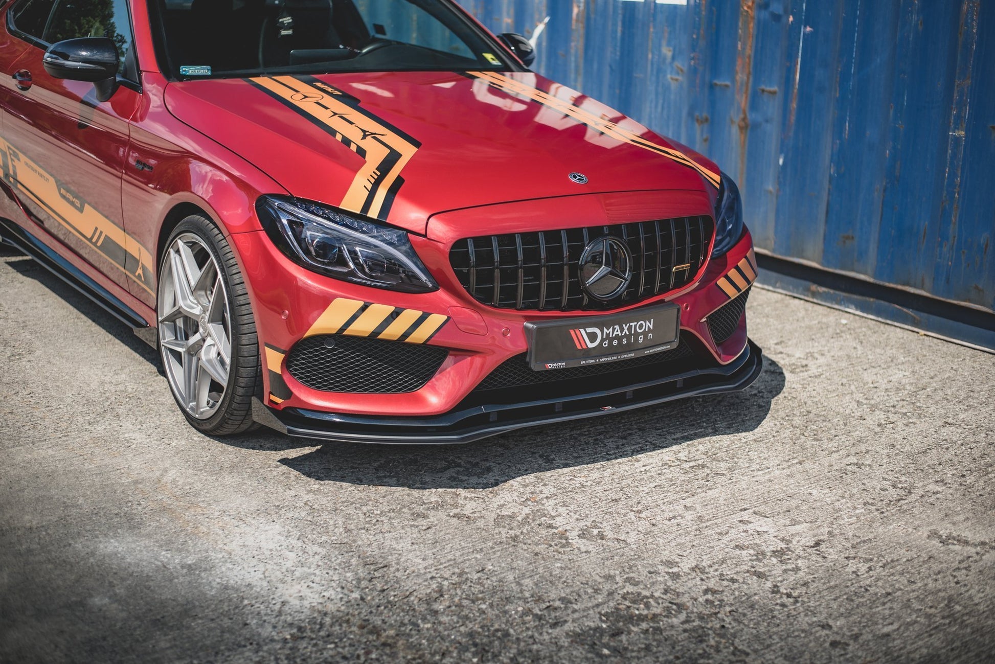 Maxton Robuste Racing Front Ansatz für passend +Flaps für Mercedes - AMG C43 Coupe C205 schwarz Hochglanz