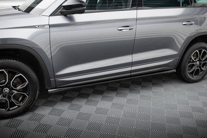 Maxton Seitenschweller Ansatz für Skoda Kodiaq Sportline Mk1 Facelift schwarz Hochglanz