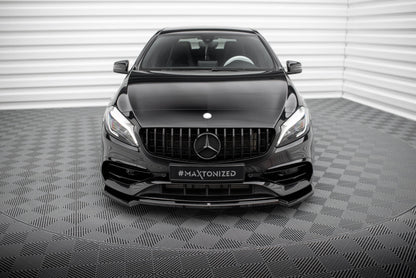 Maxton Front Ansatz V.1 für Mercedes-Benz A AMG-Line W176 Facelift schwarz Hochglanz