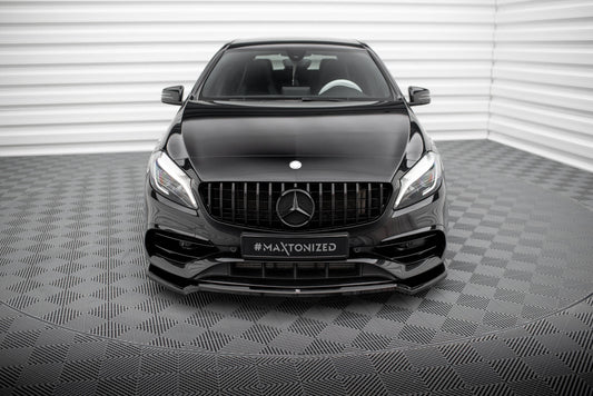 Maxton Front Ansatz V.1 für Mercedes-Benz A AMG-Line W176 Facelift schwarz Hochglanz