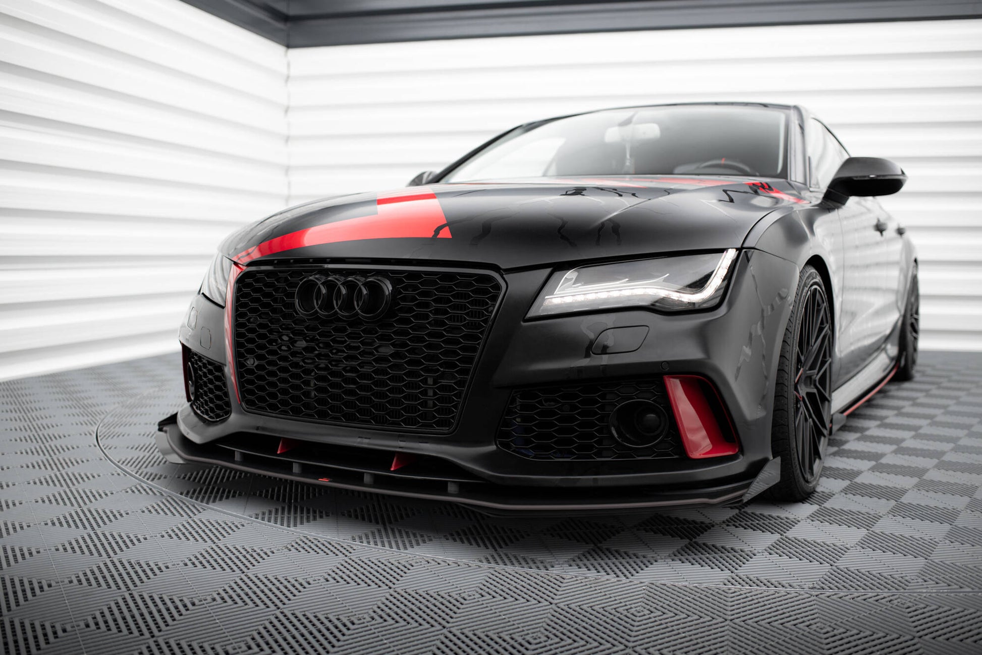 Maxton Street Pro Front Ansatz für +Flaps für + Flaps Audi A7 RS7 Look C7 schwarz Hochglanz