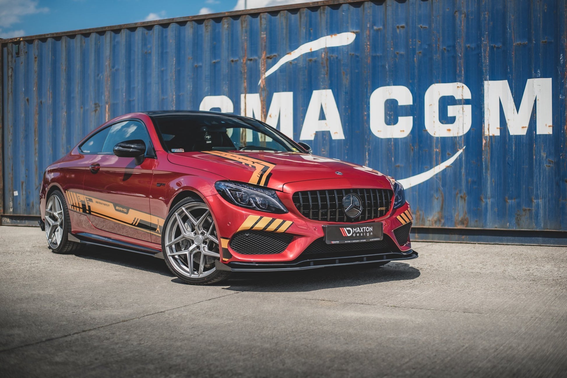 Maxton Robuste Racing Front Ansatz für passend +Flaps für Mercedes - AMG C43 Coupe C205 schwarz Hochglanz