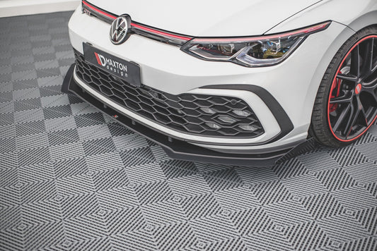 Maxton Robuste Racing Front Ansatz für passend +Flaps für Volkswagen Golf GTI / GTE / R-Line Mk8 schwarz Hochglanz