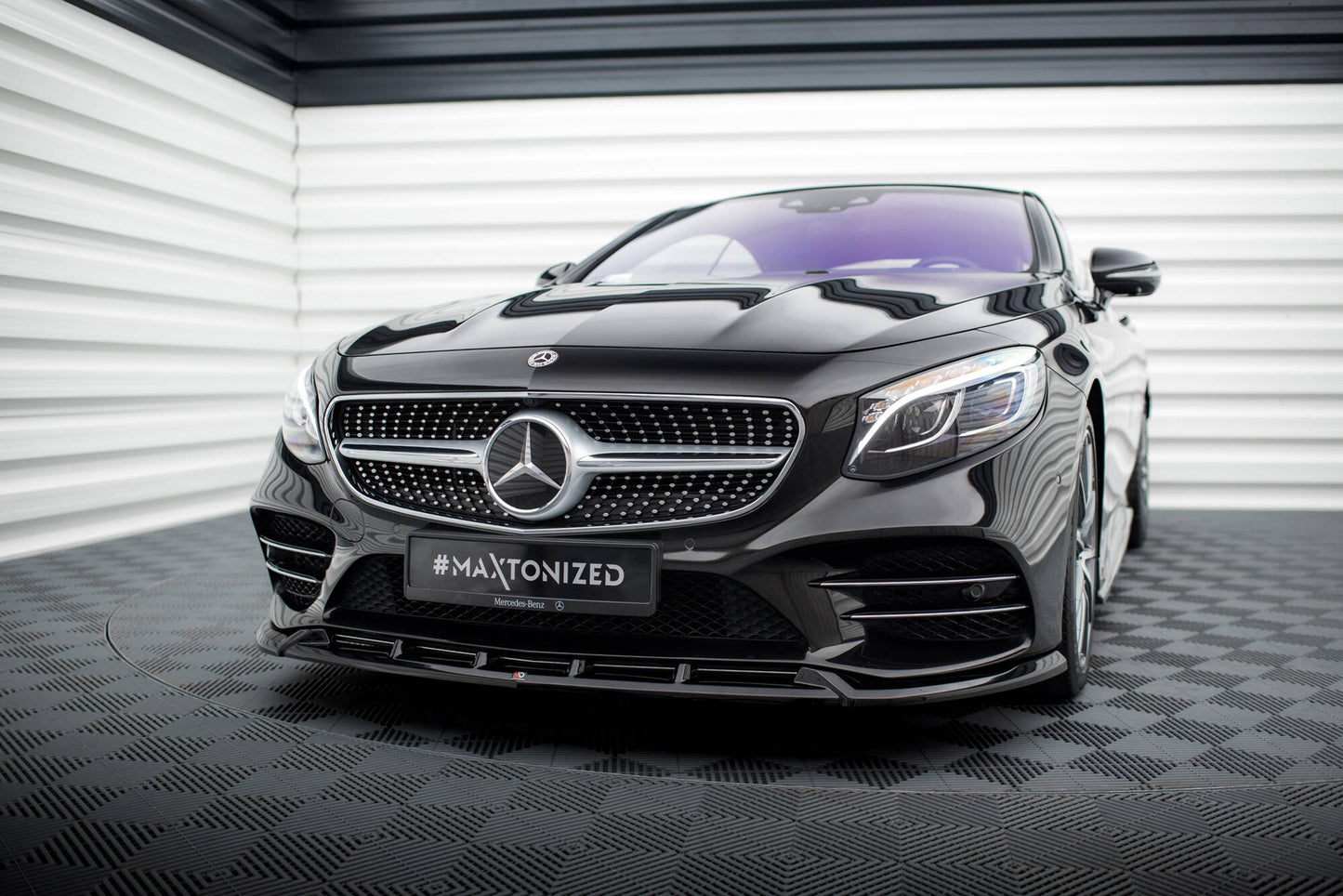 Maxton Front Ansatz V.2 für Mercedes-Benz S Coupe AMG-Line C217 Facelift schwarz Hochglanz