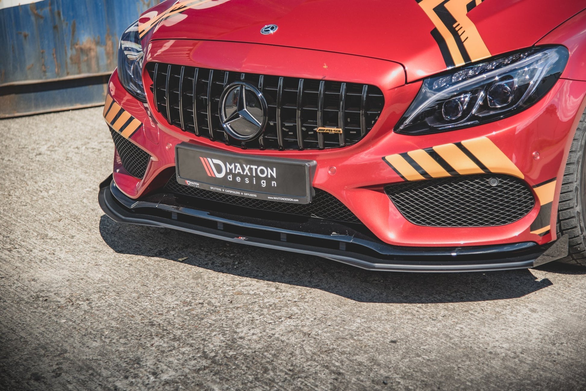 Maxton Robuste Racing Front Ansatz für passend +Flaps für Mercedes - AMG C43 Coupe C205 schwarz Hochglanz