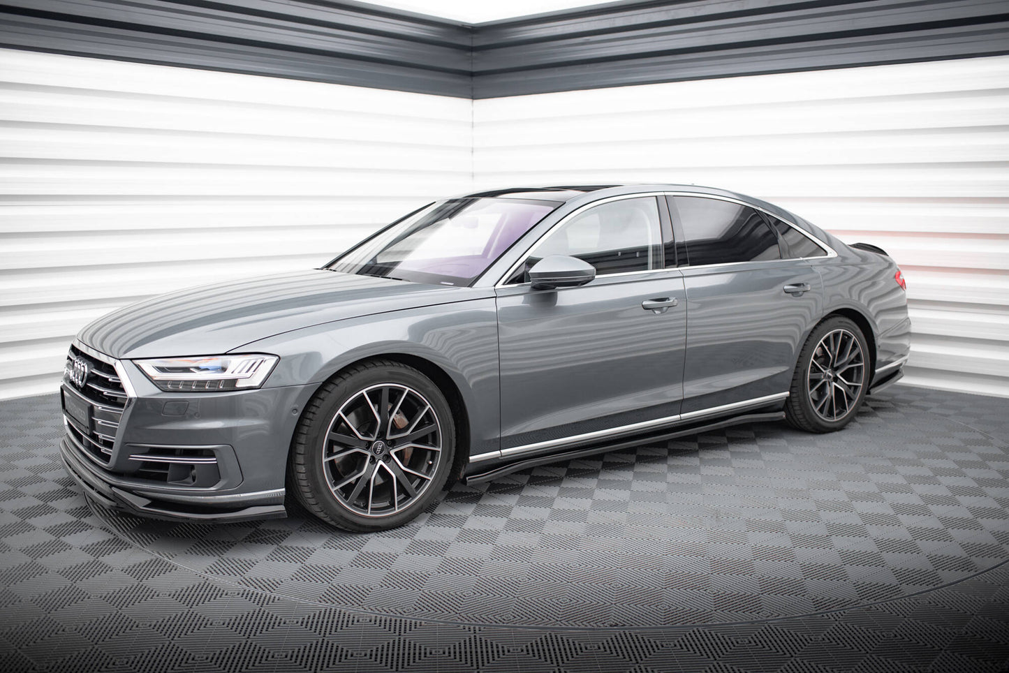 Maxton Seitenschweller Ansatz für Audi A8 D5 schwarz Hochglanz