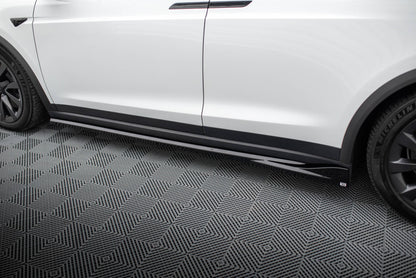 Maxton Seitenschweller Ansatz für Tesla Model X Mk1 Facelift schwarz Hochglanz
