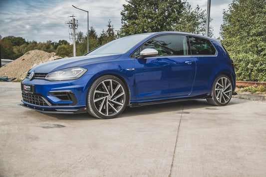 Maxton Robuste Racing Seitenschweller Ansatz für für + Flaps VW Golf 7 R / R-Line Facelift schwarz Hochglanz