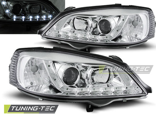 Tuning-Tec LED Tagfahrlicht Scheinwerfer für Opel Astra G 98-04 chrom