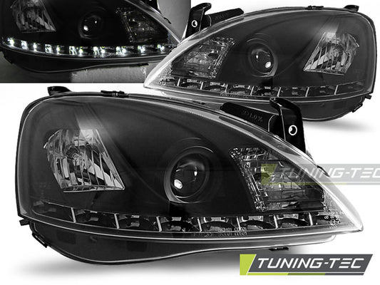 Tuning-Tec LED Tagfahrlicht Scheinwerfer für Opel Corsa C 00-06 schwarz