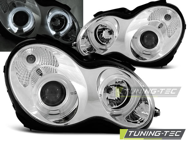 Tuning-Tec LED Angel Eyes Scheinwerfer für Mercedes Benz C-Klasse W203 00-04 chrom