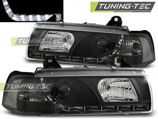 Tuning-Tec LED Tagfahrlicht Scheinwerfer für BMW 3er E36 Coupe/Cabrio 90-99 schwarz