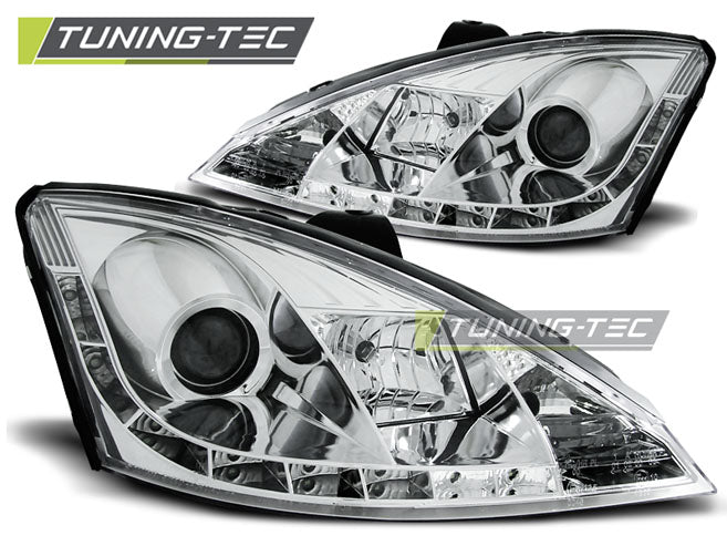Tuning-Tec LED Tagfahrlicht Scheinwerfer für Ford Focus 1 Facelift 01-04 chrom