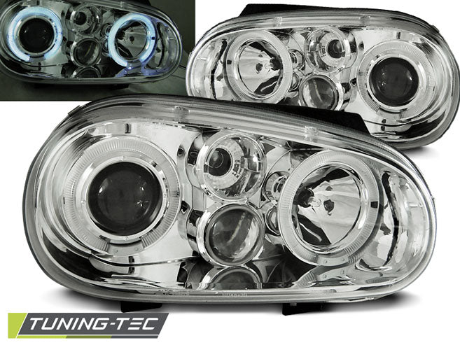 Tuning-Tec LED Angel Eyes Scheinwerfer für VW Golf 4 97-03 mit Nebelscheinwerfern chrom