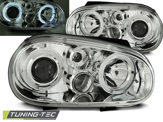 Tuning-Tec LED Angel Eyes Scheinwerfer für VW Golf 4 97-03 mit Nebelscheinwerfern chrom