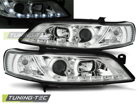 Tuning-Tec LED Tagfahrlicht Scheinwerfer für Opel Vectra B Facelift 99-02 chrom