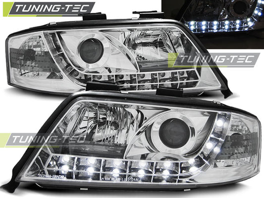 Tuning-Tec LED Tagfahrlicht Scheinwerfer für Audi A6 4B 01-04 chrom
