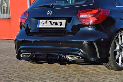 Gefräster Heckansatz Mercedes Benz A-Klasse AMG-Line, W176 MOPF Schwarz Matt